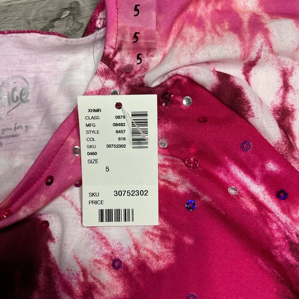 JUSTICE SIZE  5 CROP  SEQUIN T-SHIRT TOP Pink Orange‎ Red Tie Dye